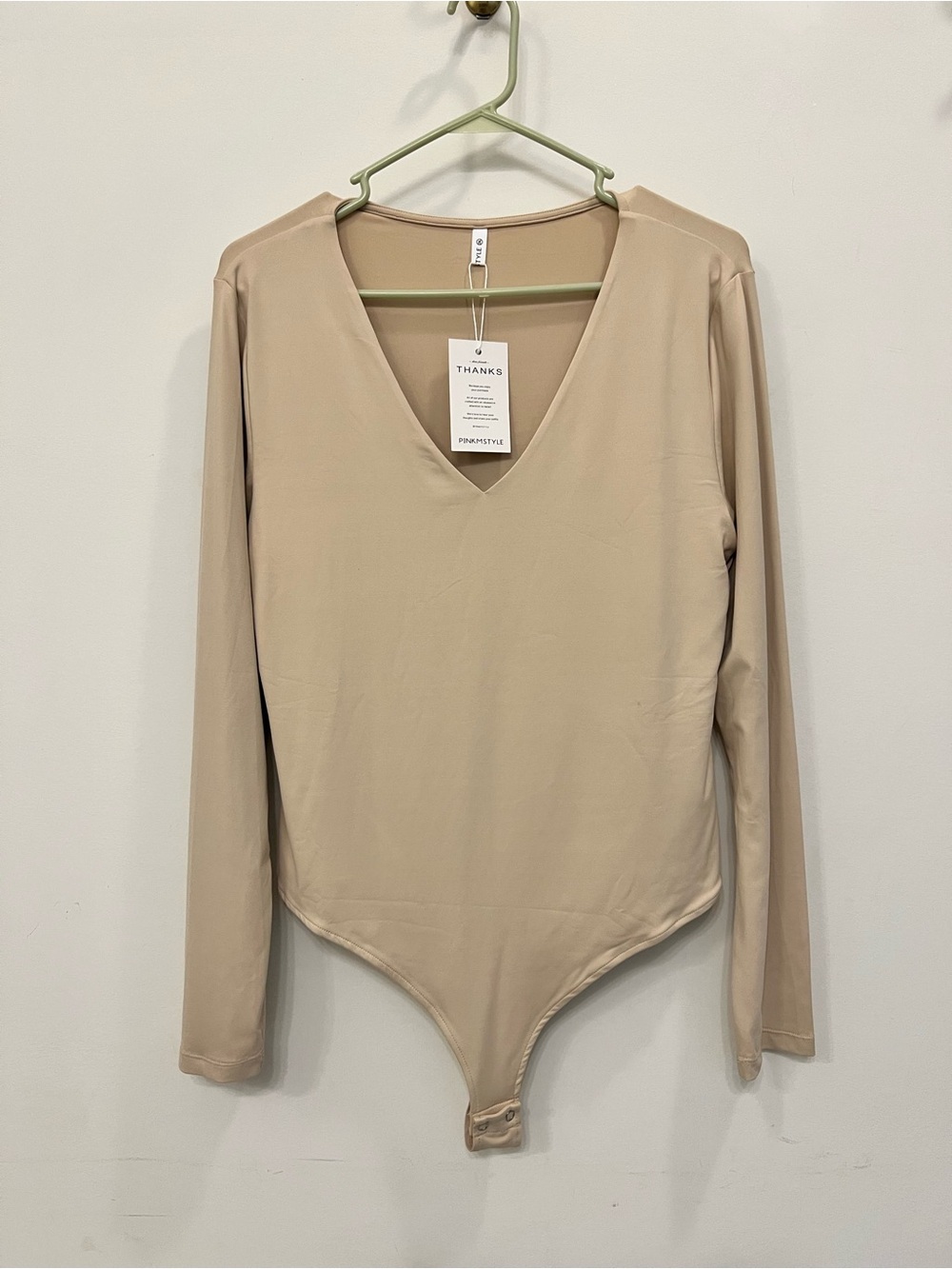 PINKMSTYLE Women’s V Neck Long-Sleeve Bodysuit  Double Lined Going Out Tops (2X)